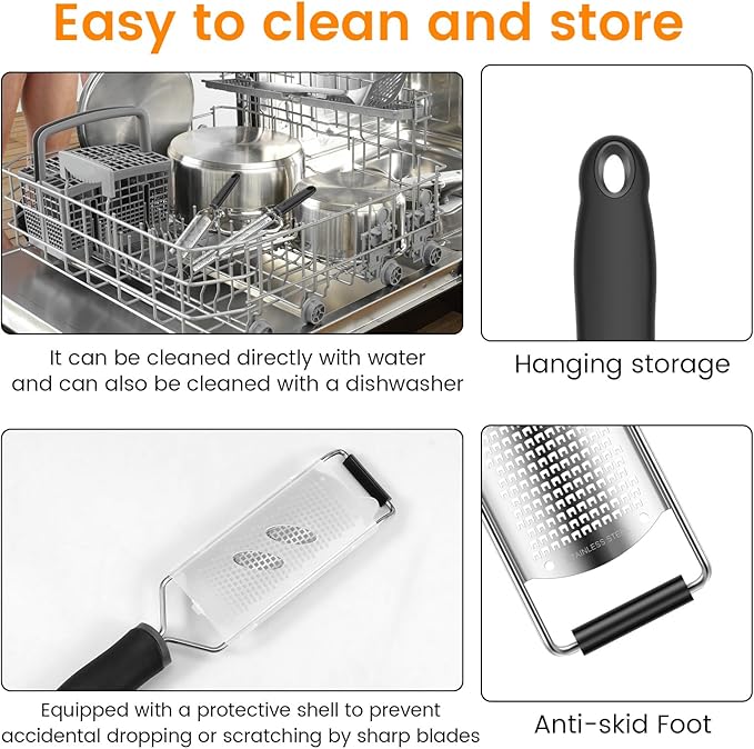 4 Pcs Stainless Steel Lemon Zester Cheese Grater with Handle and Protective Case Handheld Ginger Grater Multifunctional Citrus Zester for Cheese Ginger Garlic