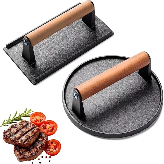 Kitchen Tools 5.7"Cast Iron Smashed Burger Press, 8“ bacon Grill Press Crispy Smash Burgers Burger Tool for Grill and Griddle BBQs and Tailgates Gifts for Men and BBQ Enthusiasts
