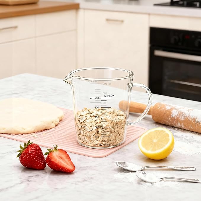 500ml/2 Cup Glass Measuring Cup,Liquid Measuring Cups with Handle for Baking,Cooking,Prepping Kitchen Essentials