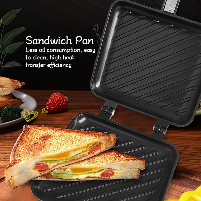 Electric Panini Press, Double Sided Non-Stick Sandwich Maker, Breakfast Grill for Thick Fillings, Portable and Easy to Clean