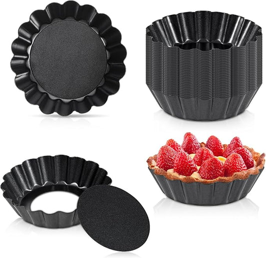 32 Pcs Mini Tart Pans with Removable Bottom, 3 Inch Round Nonstick Quiche Pan Small Quiche Pans Bakeware Mold Fluted Side for Pies Quiche Cheese Cakes Desserts