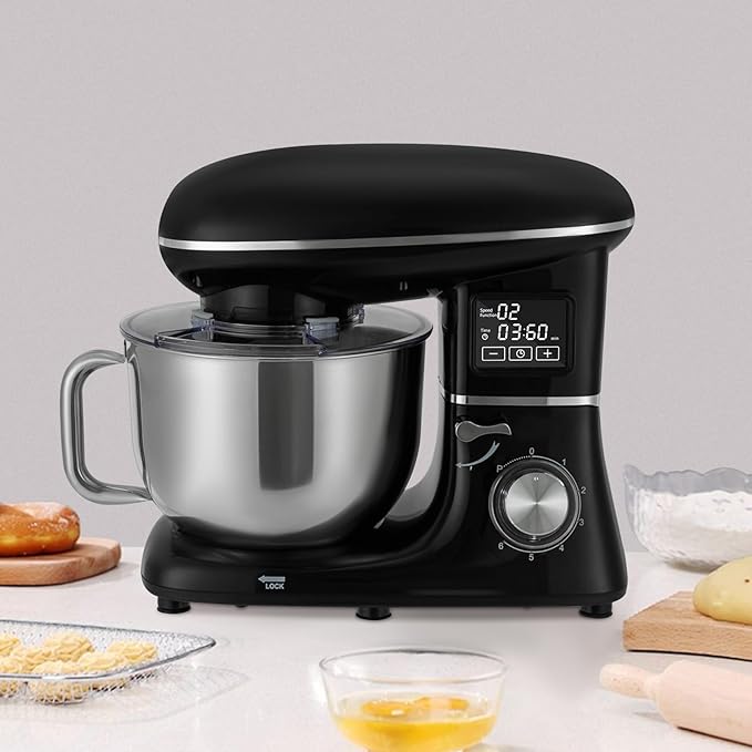 HAPPCUCOE 1350W Stand Mixer,6.5Qt Electric Kitchen Mixer,Dough Machine with LCD Display,Electric Food Mixer for Kitchens,Restaurants,Bakeries (Black)