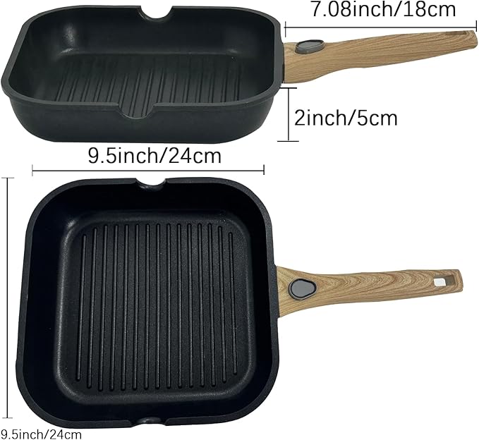 SC Cooker Nonstick Square Grill Pan for Stove Tops, Detachable Handle Griddle Pan,9.5inch Remove Handle Grill Pan with Pour for Cooking,Induction,Gas,Non Toxic,PFOA Free(Granite, Square-9.5inch)