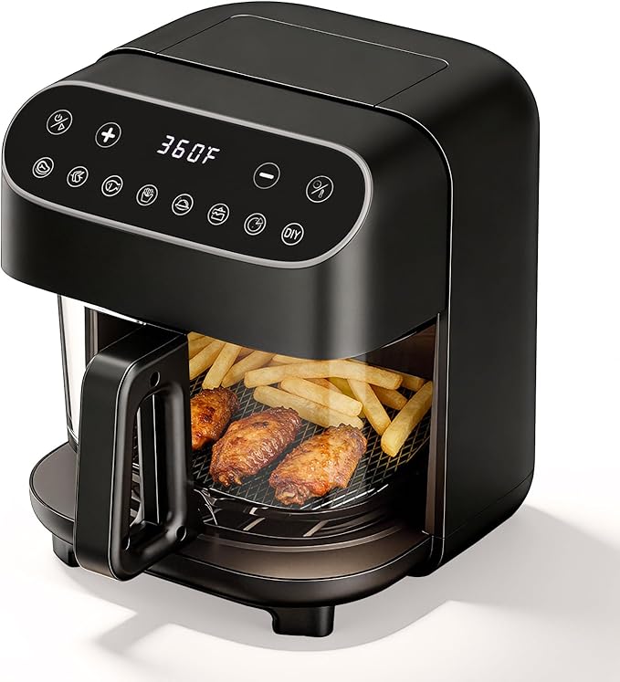 Havato 5 Quart Glass Air Fryer with Visible Window, Non-Toxic High Borosilicate Glass Basket (No Coating), Airfryer Oven with 8 Preset Modes, PTFE/PFSA Free, Dishwasher Safe, Black