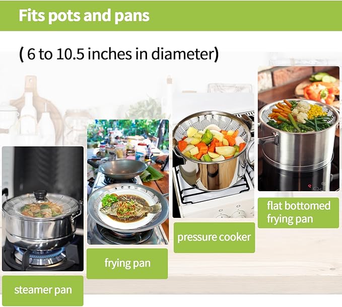 6-10.3" Expandable Steamer Basket for Cooking - 3rd Gen Stainless Steel Folding Steamer (Fits All 6"+ Pots), Fish Vegetables Pasta Eggs