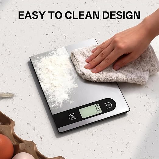 5kg/11lb Food Scale， Digital Kitchen Scale Weight Grams and Ounces for Baking Cooking Coffee Package Postage， Auto-Off Setting， LCD Display， Stainless Steel and Tempered Glass