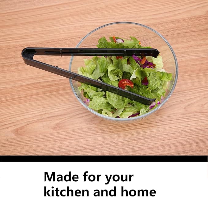 Plastic Serving Tongs 24 Pack, 9 Inch Black Disposable Kitchen Utensils, Food Safe Salad Tongs for Buffets BBQ (24, Black)