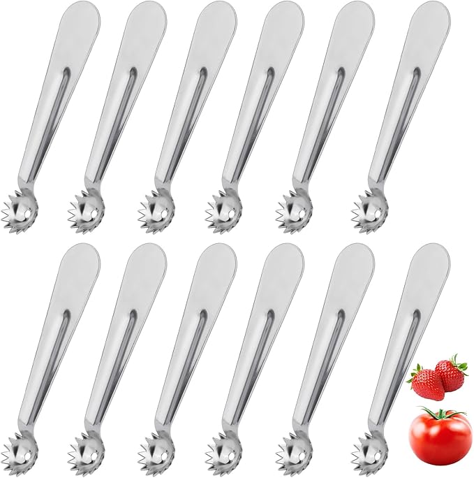 12pcs Silver Tomato Corer Tool, Stainless Steel Tomato Corer & Strawberry Huller Stem Remover Kitchen Tool Fruit Vegetable Baller