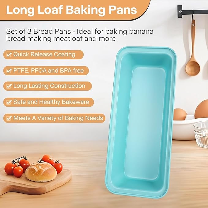 Proigtz 2-Pack 13 x 5-Inch Carbon Steel Loaf Pan, Long Large Bread Pan for Baking Homemade Banana Bread, Sandwich Bread, Brownies, Cakes, Pizza, Tart