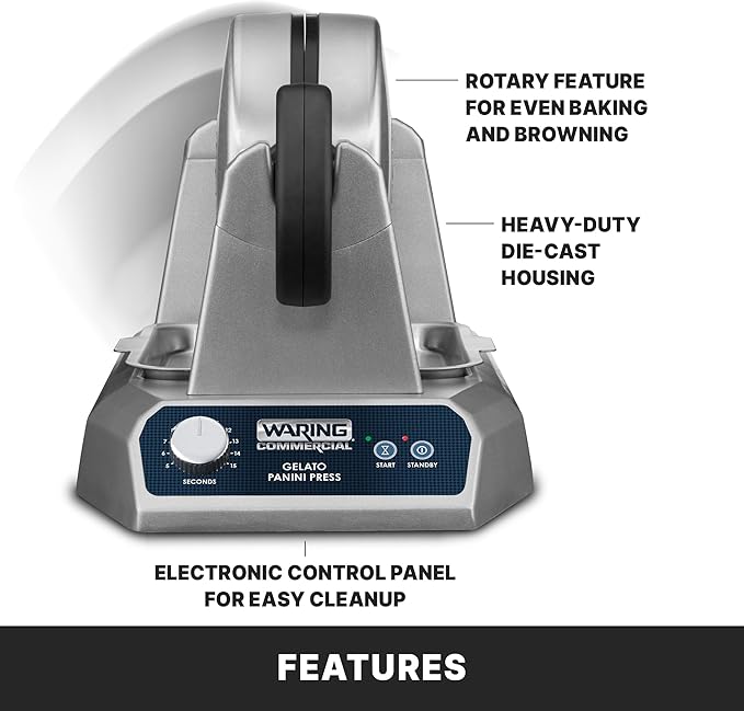 Waring Commercial WICSP180 Gelato Panini Press, 120V, 5-15 Phase plug