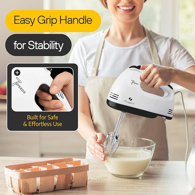 TechnoLegend Hand Mixer Electric Handheld – 7 Speed Ultra Power Electric Mixer Handheld (White-Black)