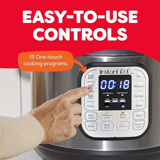 Instant Pot Duo 7-in-1 Electric Pressure Cooker, Slow Cooker, Rice Cooker, Steamer, Sauté, Yogurt Maker, Warmer & Sterilizer, Includes App with Over 800 Recipes, Stainless Steel, 8 Quart