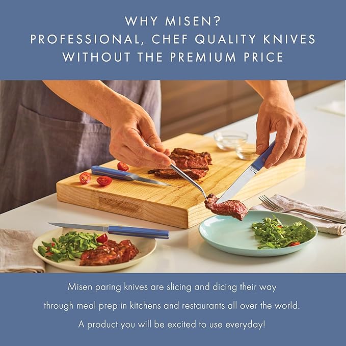 Misen 3.5‑Inch Paring Knife 2.0 - AICHI ACUTO440 High‑Carbon Stainless Steel, Rust‑Proof Blade - Ergonomic Spine, Precision Peeling, Trimming, and Slicing - Lightweight & Versatile - Blue