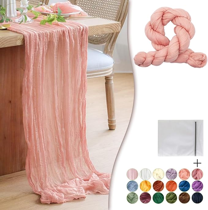 Peach Coral Cheesecloth Table Runner 1 Pack 35" Boho Gauze 120 inches Long Runner Rustic Sheer Fabric Bulk for Baby Shower Wedding Bridal Birthday Party Table Decorations