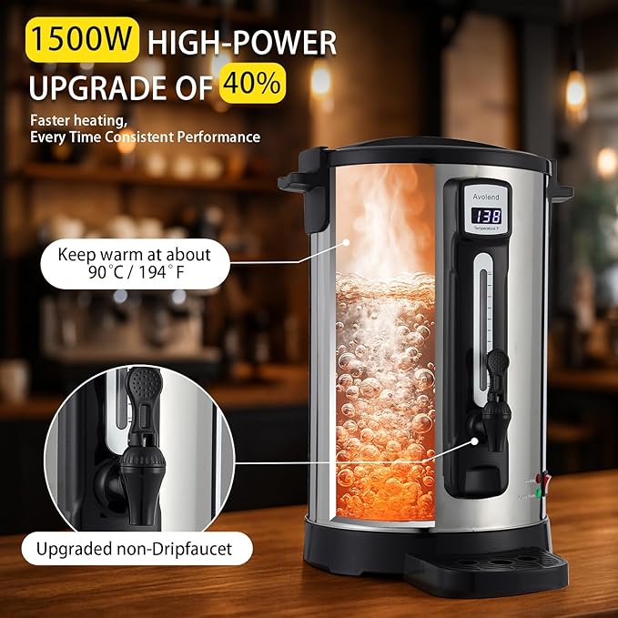 Avolend 50-Cup Commercial Coffee Urn, Double-Wall Stainless Steel Coffee Maker with Adjustable Temperature Control & Keep Warm, 10L Large Coffee Pot for Catering, Events, and Offices