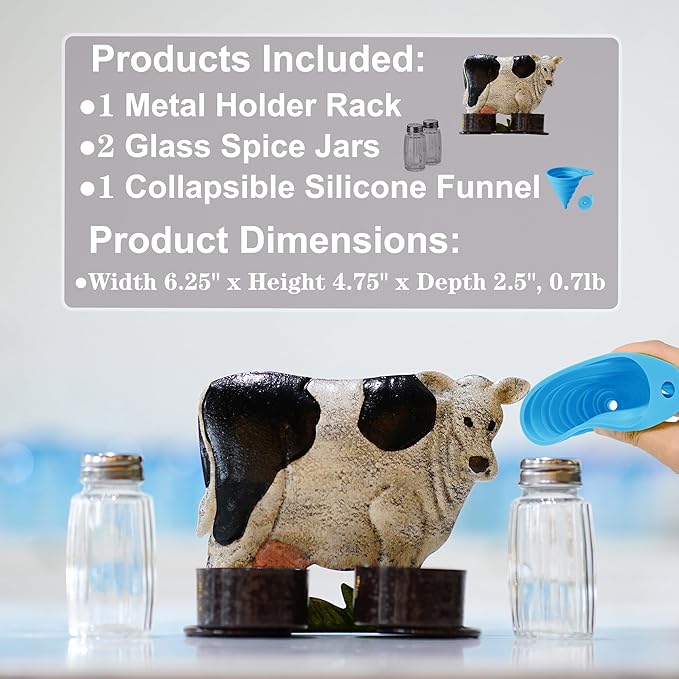 Cow Salt And Pepper Shakers Set - Two Glass Shakers With Lids, Cow Holder Caddy For Spices And Seasonings, For Kitchen, Dining Or Table Decor (cow)
