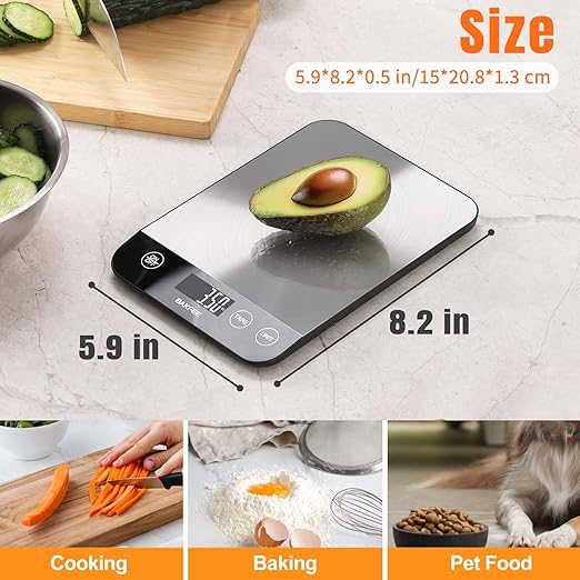 Food Scale, 33lb Rechargeable Kitchen Scale with Stainless Steel, Grams and Ounces, USB Charging, 1g High Accuracy for Baking, Cooking & Food Prep, BK806