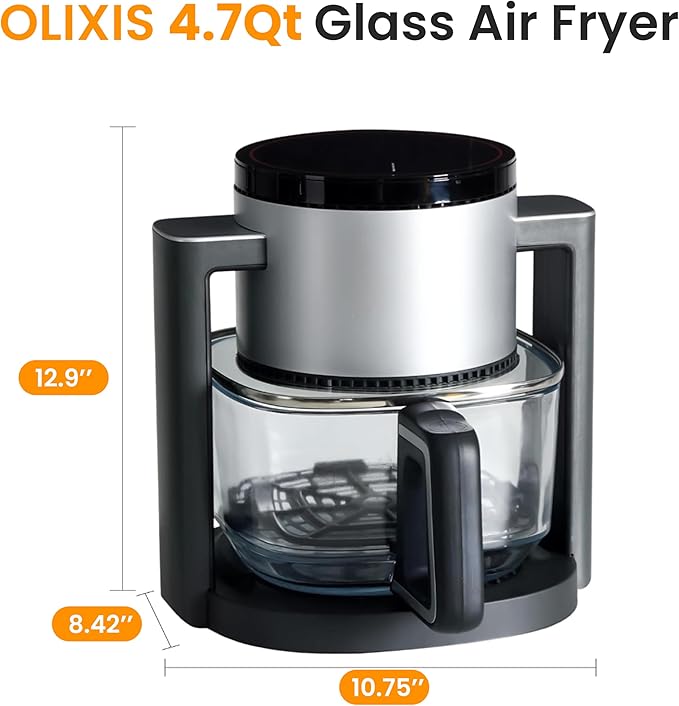 HealSmart 10-in-1 Glass Air Fryer – 4.7QT Non-Toxic Air Fryer with Rapid Air Crisp, Roast Bake Dehydrate Reheat, Nonstick, Easy-Clean | Dishwasher Safe, Bake, Roast, Recrisp
