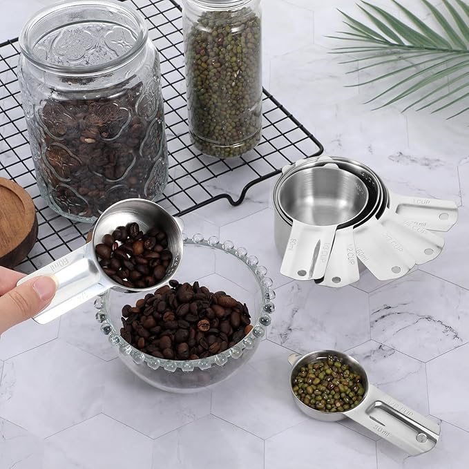 Measuring Cups 7 Pieces Stainless Steel Measuring Cups for Baking Cooking Metal Measurings Cup for Dry or Liquid Ingredients Measurement, Stackable, Dishwasher Safe