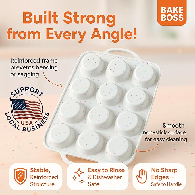 Regular Size 12 Cup Silicone Muffin Pans for Baking with Metal-Reinforced Handles – Nonstick Silicone Cupcake Pan, Easy-Release, BPA-Free Muffin Tray, Oven & Dishwasher Safe – 1 PACK - Cream