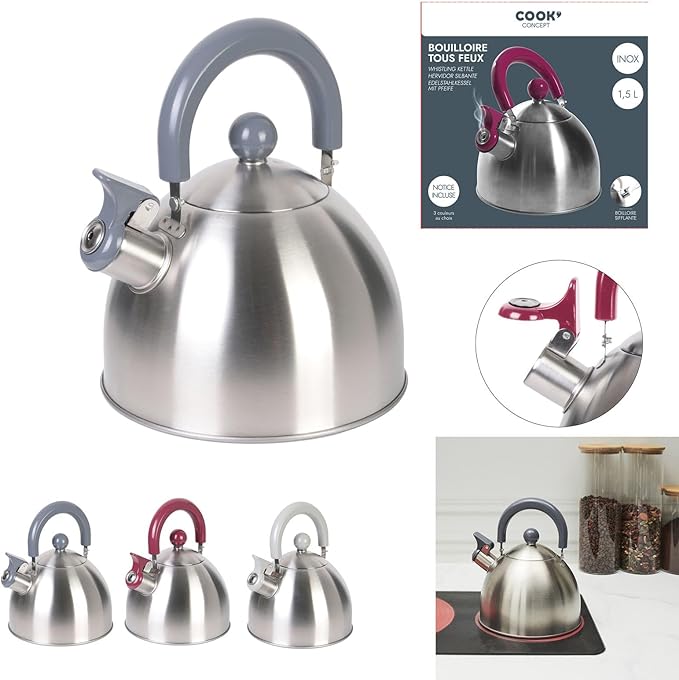 Cuisy KC2118 Stainless Steel Kettle 20.5 x 18.3 x 21.3cm 1.5L White/Red/Green/Black