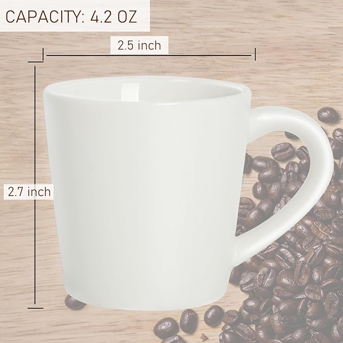 4.2oz Espresso Cups Set of 2, Ceramic Coffee Mugs Demitasse Cups, Small Espresso Mugs for Shot of Coffee, Tea Cups with Handles, Gift for coffee Lovers - White
