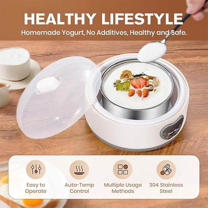 Yogurt Maker, Automatic Digital Yoghurt Maker Machine with 5 Glass Jars 42 Ozs, with Constant Temperature Control for Home Organic Yogurt, Cheese, Fruit Wine (with 5 Cups)