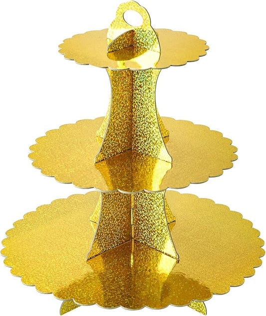 Soleebee 3-Tier Cupcake Stand, Cardboard Cupcake Tower, Dessert Cup Cake Stand Tower for Birthday Wedding Party Decoration, Cupcake Tier Stand 1 Set (Glitter Gold)