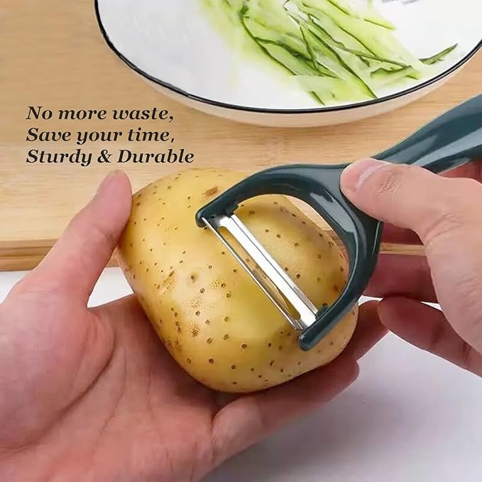 2 Pack Durable Non-Slip Handle & Stainless Steel Sharp Blade Y-Shaped Peelers - Potato, Cabbage, Carrot, Apple, Lemon Peelers (2 Pcs Dark Green)