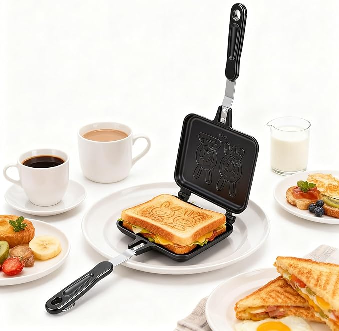 Fabater Maker, Grilled and Panini Maker, Double Sided Non Stick Frying Pan with Pattern, Stovetop Toasted Grill Press Flip Pan for Home Kitchen Breakfast