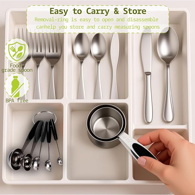 Inmorven 10pcs Measuring Cups and Spoons Set, Nesting Kitchen Stainless Steel Measuring Set for Baking Cooking Dry Liquid Ingredients Upgraded Thickness Handle-Black