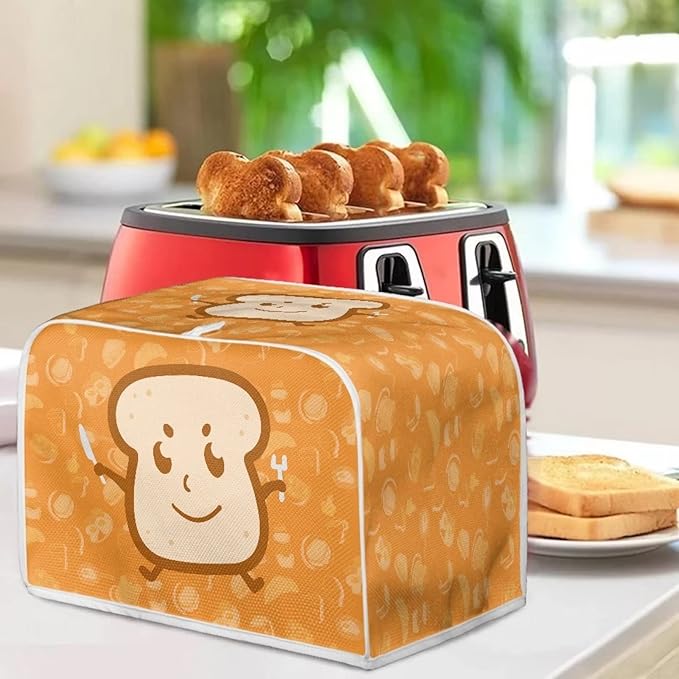 Annejudy Cute Bread Print Toaster Covers Dust and Greasy Protection Bread Maker Covers for 2 Slice Toasters