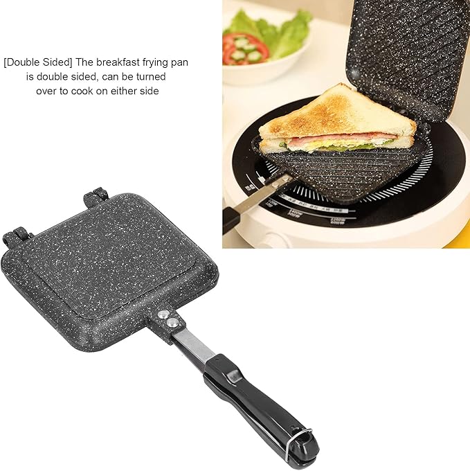 Cyrank Double Sided Frying Pan, Aluminum Hot Sandwich Panini Maker Grilled Cheese Maker Nonstick Sandwich Toaster Press Stovetop Flip Grill Pan for Home Kitchen