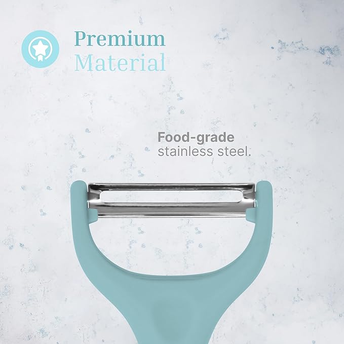 Vegetable Peeler 3-Piece Set – Swivel Cutter, Y-Shaped Slicer, and Julienne Peeler with Bottle Opener and Built-in Eye Remover – Stainless Steel Blade with Comfortable Handle for Kitchen – Pastel Blue