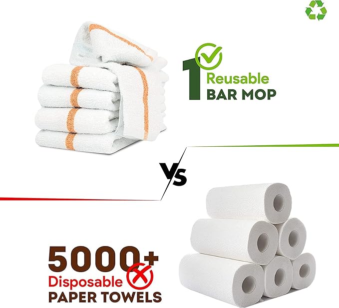 Bar Mops Gold Stripe Pack of 36 Kitchen Towels 16x19 Multi-Purpose for Home, Restaurant and Cleaning White Absorbent Washcloth Dishcloths Sets, Reusable Dish, Cloths Rags