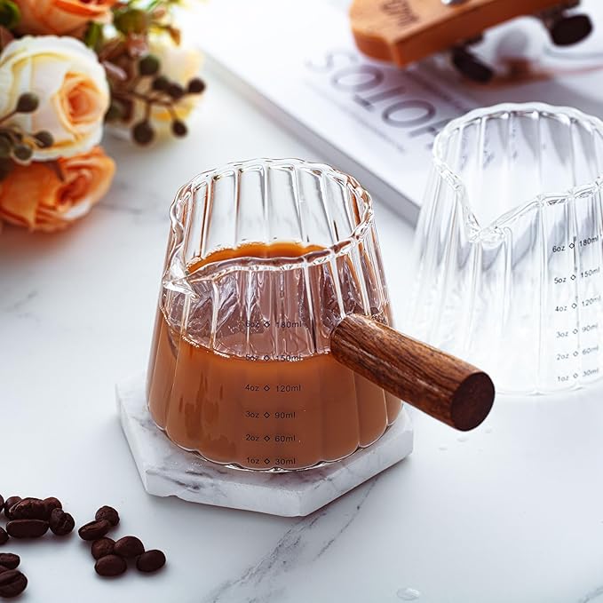 Espresso Shot Glass with Handle, 6 Oz/180 ml Espresso Cup with Single V-shaped Mouth, Measuring Cup for Milk Tea Coffee Bar Accessories(Clear,1 Pcs)