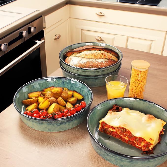 LIUYWYHCF Ceramic Pie Pan Quiche Dish 2.3 Quart Baking Pan, 11 Inch Round Au Gratin Baking Dishes, Non-Stick Tart Pan, Pie Plate for Apple, Oven, Dishwasher and Microwave Safe