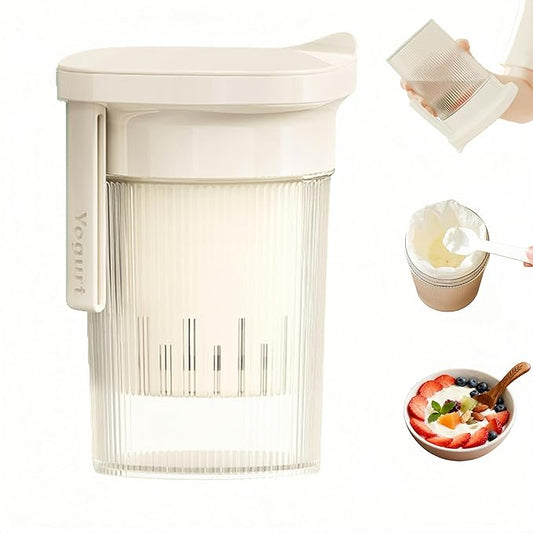 0.95 Quart（900ML）Portable Yogurt Strainer Cup, Compact Greek Yogurt Filter with Whey Separator for Cheese & Soy Milk, Leak-Proof & Easy to Carry Yogurt Maker (White)