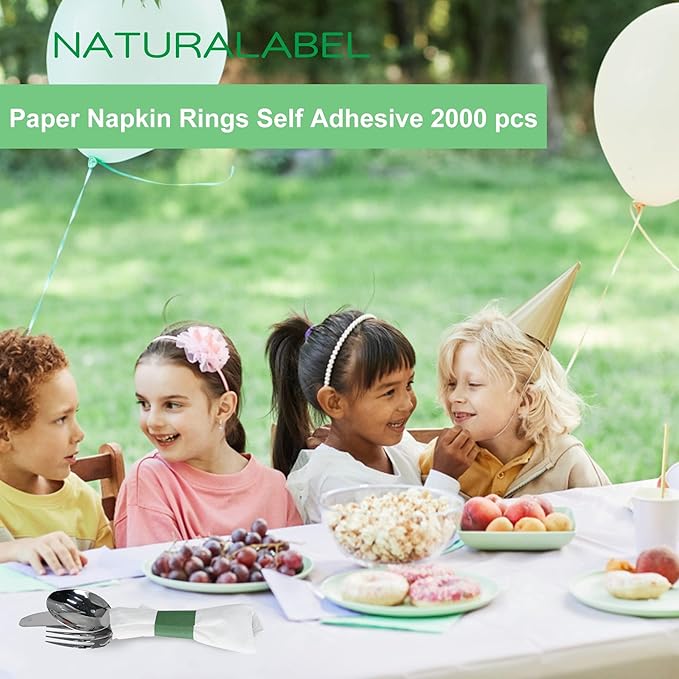 NATURALABEL 2000 PCS Paper Napkin Rings with Box, Self-Adhesive Napkin Bands, for Family Reunion, Birthday Party, Wedding, Celebration (Multicolor)