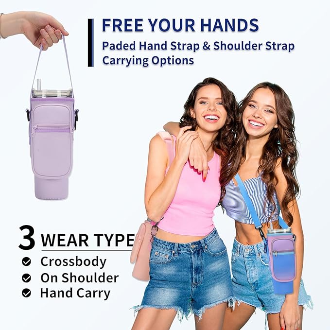 Water Bottle Carrier Bag for Stanley 40/30 oz Tumbler with Phone Pocket Neoprene Water Bottle Holder with Shoulder & Handheld Strap Stanley Cup Accessories