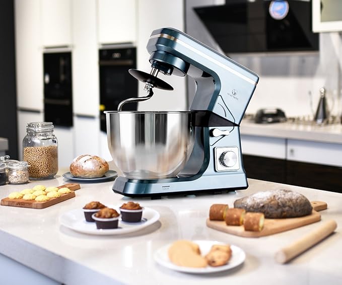 MURENKING Stand Mixer,5.3-Qt & 500W & 6+P Speed MK36 Tilt-Head Kitchen Electric Food Mixers Home Baking Dough Machine with Accessories (Gray Blue)