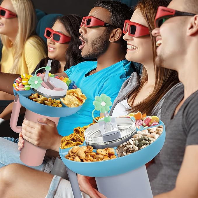 Snack Bowl for Stanley Cup 30 oz with Handle-Perfectly Compatible with Stanley Quencher H2.0 Tumbler 30 oz with Handle, Reusable Silicone Snack Tray, Stanley cup accessories (Blue Snack Bowl)