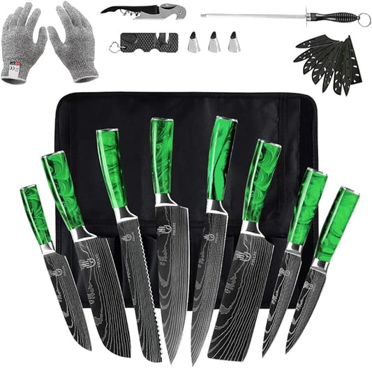 FULLHI Knife Set, 14pcs Japanese Knives Set, Multiple Colour Premium German Stainless Steel Chef Knife Set