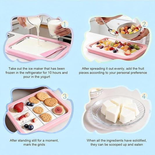 Rolled Ice Cream Maker, Portable Instant Rolled Ice Cream Tray with Dual Scrapers, DIY Rolled Ice Cream Homemade Italian Ice Cream, Sorbet, Frozen Yogurt tray (Pink)