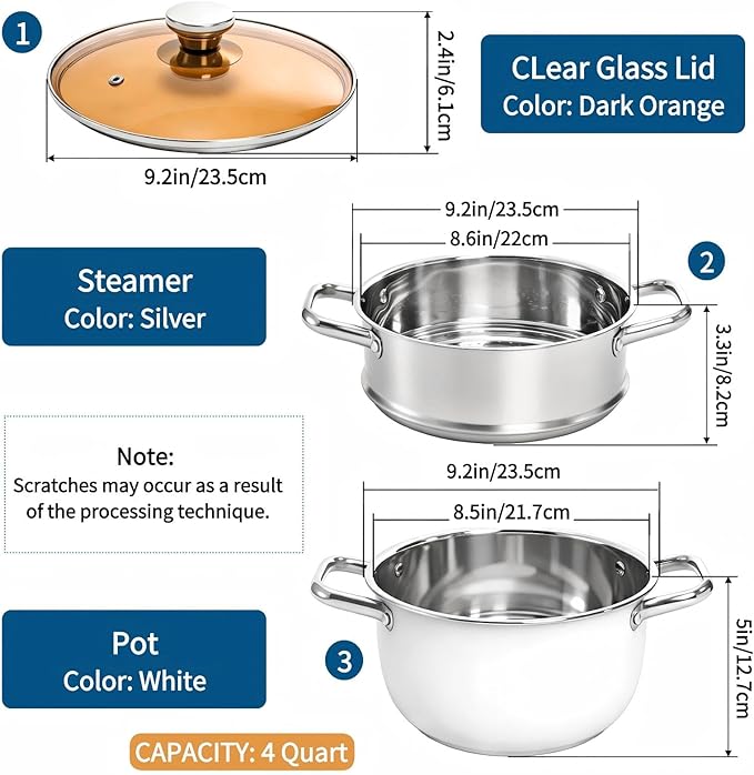 2 Tier Steamer Pot with Lid, 4 Quart Stainless Steel Food Steamer for Cooking, Multipurpose for Vegetable, Dumpling, Sauce, Pasta