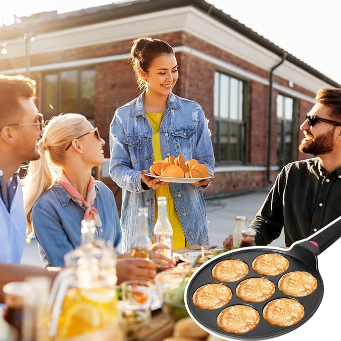CAINFY Pancake Pan Maker Nonstick Induction Compatible, 10.5 Inch Mini Non Stick Silver Dollar Grill Blini Griddle Crepe Pan,7 Molds Cake Egg Cooker Skillet for Kids Gifts