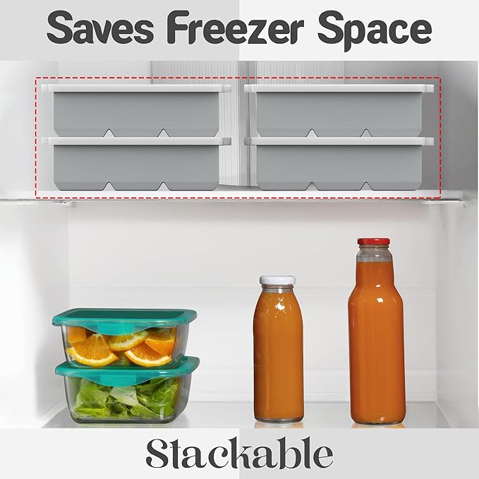 KitchFort Large Silicone Ice Cube Tray (2-Pack), Easy Release 2" Big Ice Cubes - Cocktail, Whiskey Ice Cubes Mold - Ice Trays for Freezer with Lid - Stackable Silicone Ice Tray - Gray