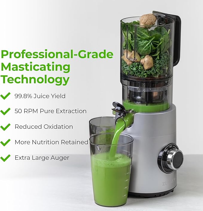 Zulay Cold Press Juicer, 5.5" Chute, Slow Masticating Juicer Machine for High Juice Yield, Easy to Clean Stainless Steel Blades for juicing Whole Fruits & Vegetables "extractor de jugos y vegetales"