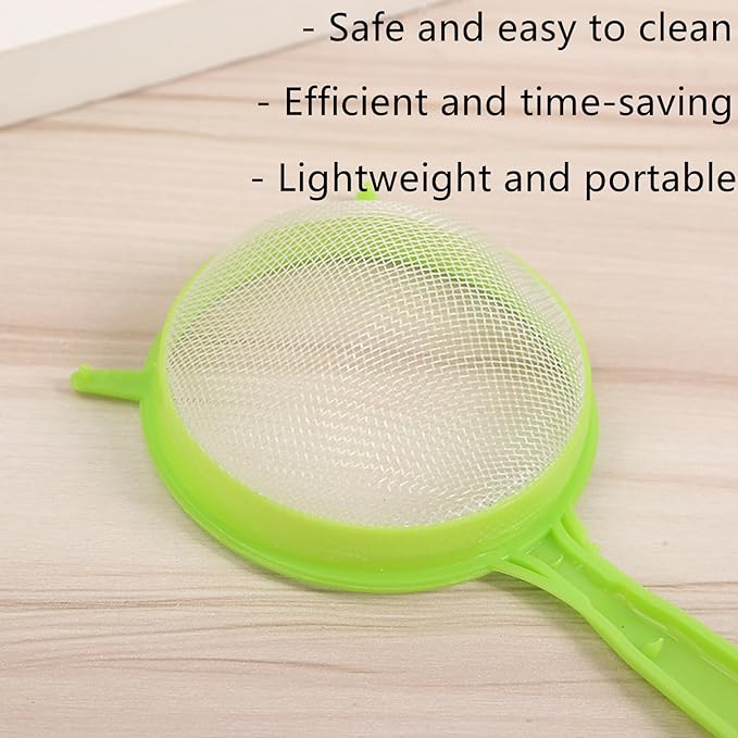 3 Packs Fine Mesh Strainers Plastic Colander Sieve Sifters Reusable Coffee Filter with Long Handle Kitchen Tools for Kitchen Rice Juice Quinoa Food Flour Baking, Green