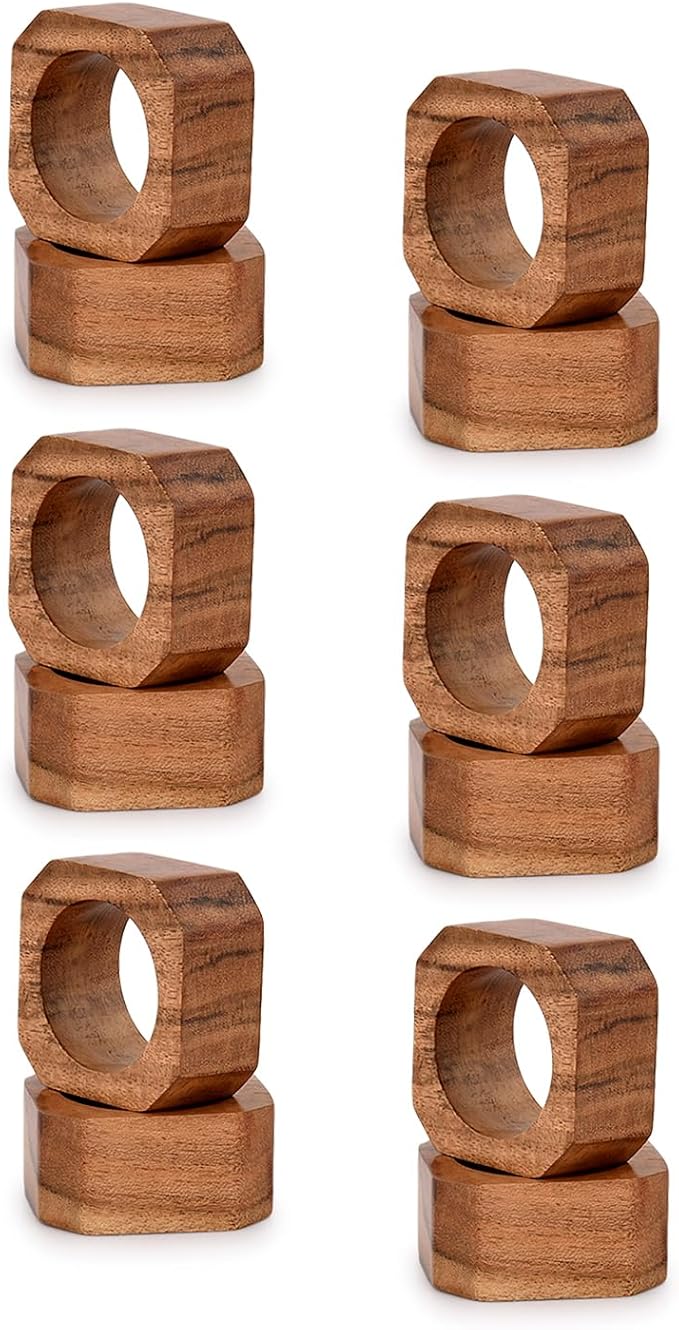 Napkin Ring Acacia Wood Napkin Rings Classic Everyday Use Thanksgiving, Christmas Napkin Rings Buckles,Festive Party Gift Farmhouse for Table Decorations (Set of 12, Brown)